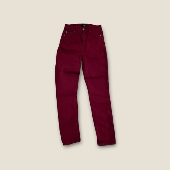 7 For All Mankind High Waist Ankle Skinny Jeans in Merlot 25 - Picture 2 of 6